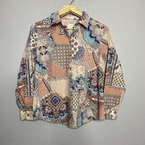 Chico's Effortless‎ Giana Multicolor Paisley No Iron Button Up Shirt Size 2/ L